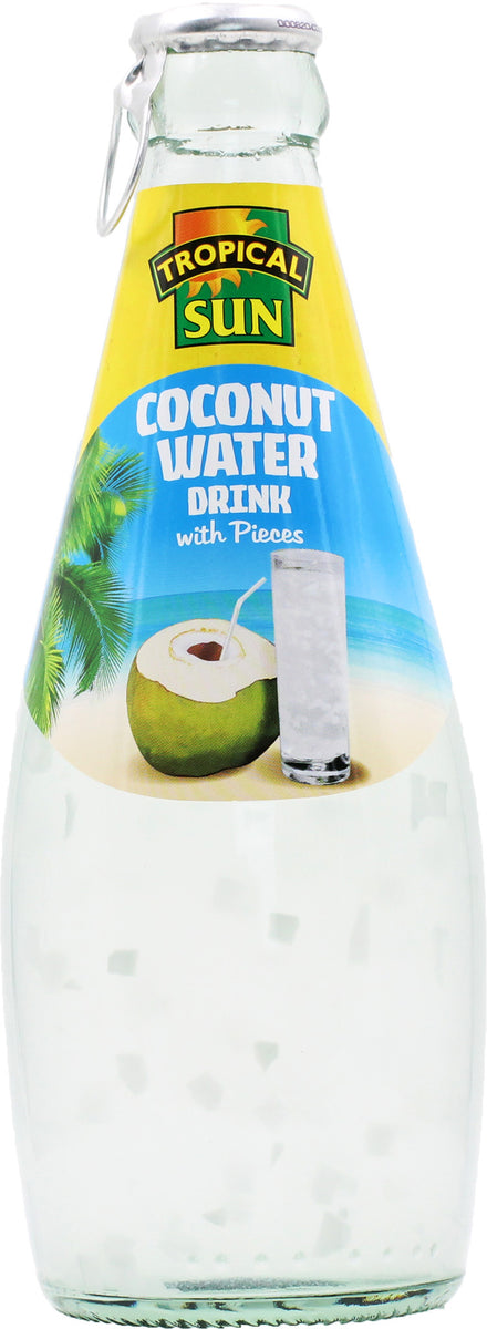Tropical Sun Coconut Water Drink with Coconut Pieces - Glass Bottle 300ml